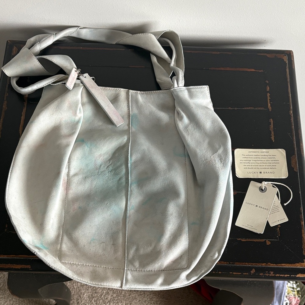 Lucky Brand Leather Shoulder Tote with Subtle Light Multi Colored Blue Tones
